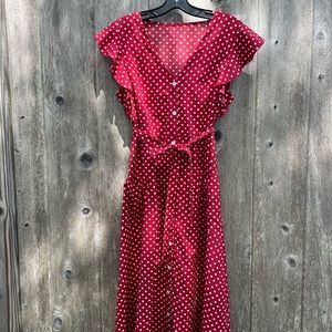 Red poka dot dress with pockets